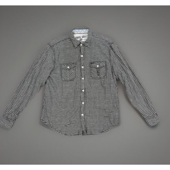 True Grit Button Up Lined Flannel Shirt Shacket Gingham Micro Check Mens Medium - Picture 2 of 13